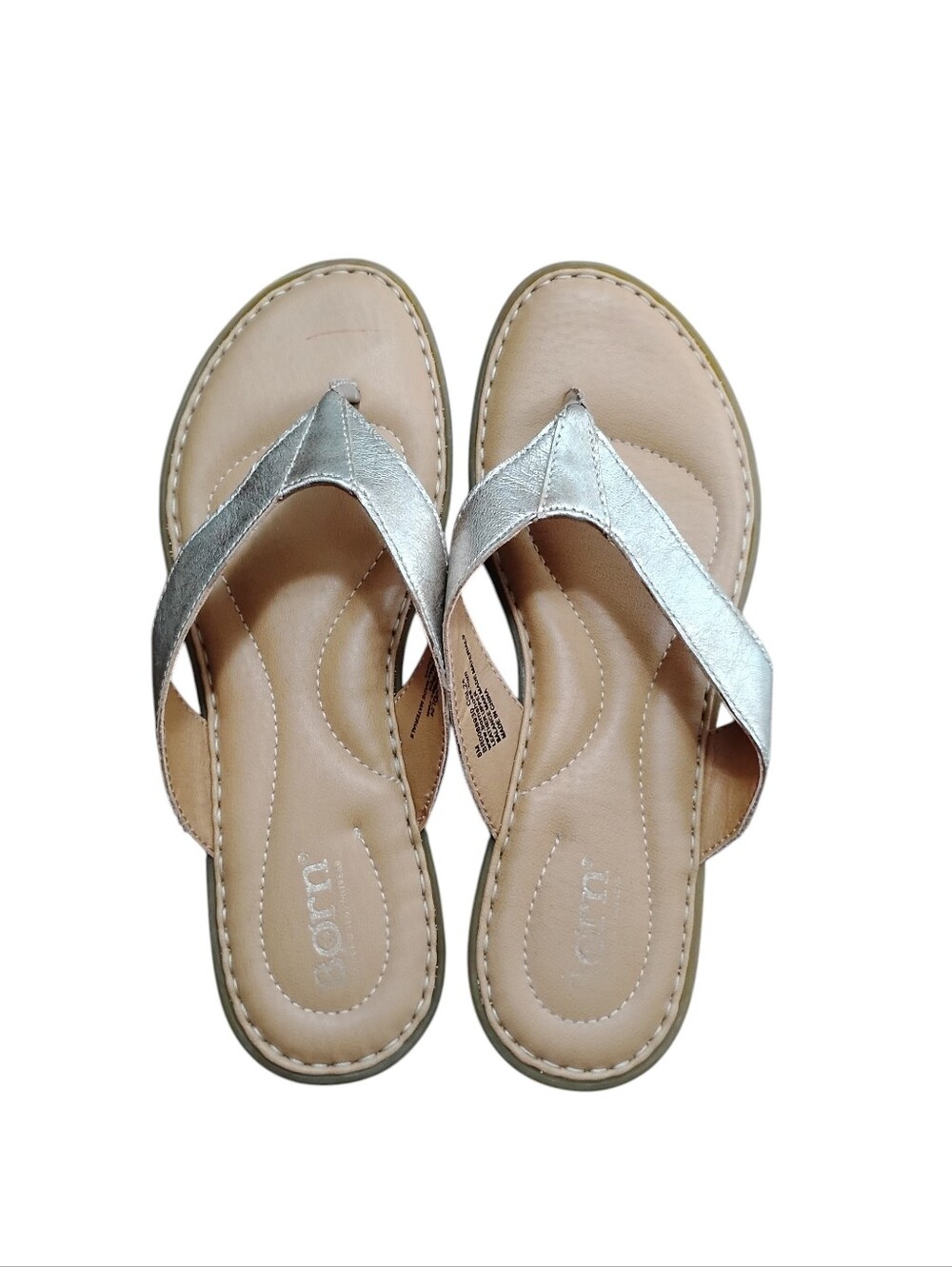 Born Leather Goldish Silver Sandal Flip Flop Women's Size 8